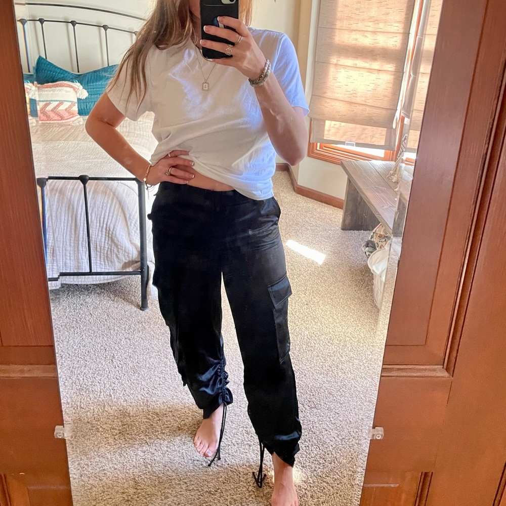 Zara silk cargo pants drawstring sexy black pants with pockets size XS trousers
